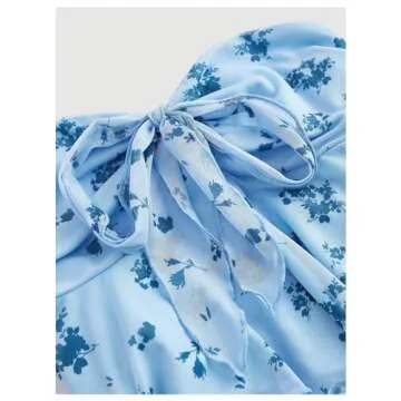MakeMeChic Women's Bow Front Tube Top Floral Mesh Sleeveless Strapless Bandeau Tops Floral Blue Large
