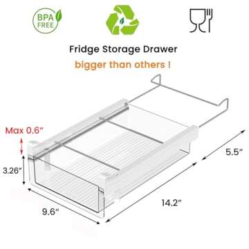 vacane Large Fridge Under Shelf Drawer, Pull Out Refrigerator Drawer Organizer Fridge Organizer Bins, Fridge Storage Container Holder for Produce, Deli Meat, Cheese, Bacon, Easy to Install-L