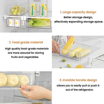 vacane Large Fridge Under Shelf Drawer, Pull Out Refrigerator Drawer Organizer Fridge Organizer Bins, Fridge Storage Container Holder for Produce, Deli Meat, Cheese, Bacon, Easy to Install-L