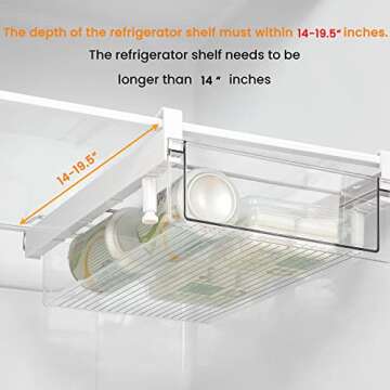 vacane Large Fridge Under Shelf Drawer, Pull Out Refrigerator Drawer Organizer Fridge Organizer Bins, Fridge Storage Container Holder for Produce, Deli Meat, Cheese, Bacon, Easy to Install-L
