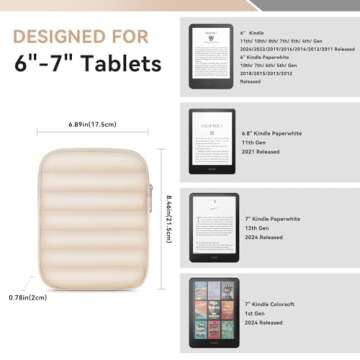Clezolraa 6-7 Inch Puffy Sleeve Case for 7" Kindle Paperwhite 12th Gen/Kindle Colorsoft 2024, 6.8" K...