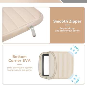 Clezolraa 6-7 Inch Puffy Sleeve Case for 7" Kindle Paperwhite 12th Gen/Kindle Colorsoft 2024, 6.8" Kindle Paperwhite 11th Gen, 6" Kindle 11th Gen 2024/2022, Oasis, Protective Pouch Bag, Beige