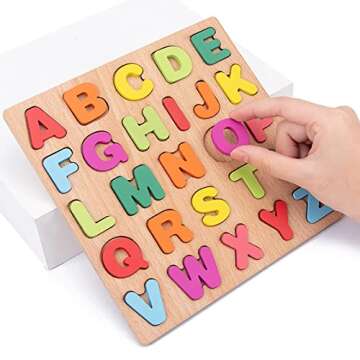 Wooden Puzzles for Toddlers, 3pack Alphabet Shape Puzzles for Kids 3 Wooden Montessori Toddler Puzzles Wooden Alphabet Number Shape Puzzles for Kids 3 Years Old Boys & Girls
