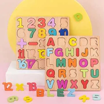 Wooden Puzzles for Toddlers, 3pack Alphabet Shape Puzzles for Kids 3 Wooden Montessori Toddler Puzzles Wooden Alphabet Number Shape Puzzles for Kids 3 Years Old Boys & Girls