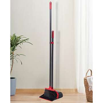 Broom and Dustpan Set for Efficient Cleaning: 52’’ Long Handle with Comb Dustpan