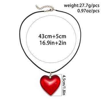Big Heart Pendant Choker Necklaces - Chunky Glass Puffy Heart Choker Necklace for Women Y2K Grunge Jewelry Gifts (red heart)