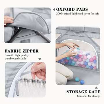 ANGELBLISS Baby Playpen, Foldable Playpen for Babies and Toddlers, Indoor & Outdoor Baby Activity Center with Visible Breathable Mesh, Portable Play Yard with 2 Handlers+50 Balls-50”×50”（Grey）