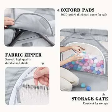 ANGELBLISS Baby Playpen, Foldable Playpen for Babies and Toddlers, Indoor & Outdoor Baby Activity Center with Visible Breathable Mesh, Portable Play Yard with 2 Handlers+50 Balls-50”×50”（Grey）