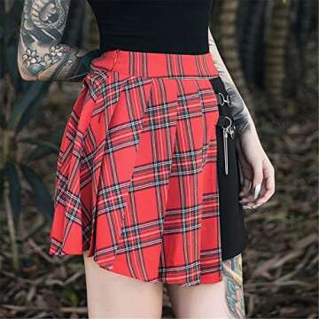 TOMETO STAR Gothic Punk Skirt in Red Plaid Design