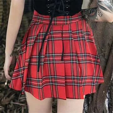 TOMETO STAR Gothic Punk Skirt in Red Plaid Design