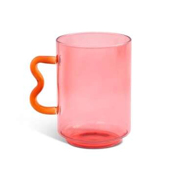 Core Home Unique 18 Ounce Glass Coffee Mug Hot Cold Beverage Cup Kitchen Drinkware, Translucent Pink...