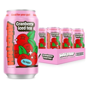 HALFDAY Prebiotic Cranberry Iced Tea Cans, Supports Digestive & Gut Health, 8g Plant Fiber & Prebiot...