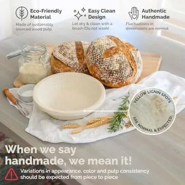 Bulka Large Round Banneton Bread Proofing Basket Pressed Wood Pulp, Sourdough Proofing Basket - Non-Stick Bread Proofing Bowl Sourdough Bread Baking Supplies, Made in Germany.