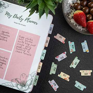 DiverseBee Laminated Planner Monthly Tabs, 24 Peel and Stick Tabs for Notebooks (12 Month Tabs and 12 Blank Tabs), Calendar Monthly Tab Stickers/Dividers (Assorted), Medium
