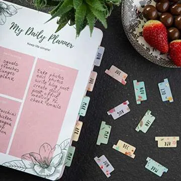 DiverseBee Laminated Planner Monthly Tabs, 24 Peel and Stick Tabs for Notebooks (12 Month Tabs and 12 Blank Tabs), Calendar Monthly Tab Stickers/Dividers (Assorted), Medium