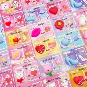 28 Pack Valentines Gifts for Kids, Valentines Mochi Squishies Toys with Valentines Cards for Kids Bo...