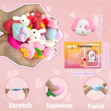 28 Pack Valentines Gifts for Kids, Valentines Mochi Squishies Toys with Valentines Cards for Kids Boys Girls Squishy Stress Relief Toys Party Favors School Classroom Exchange Prizes