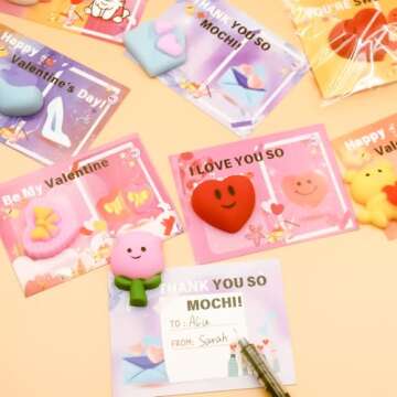 28 Pack Valentines Gifts for Kids, Valentines Mochi Squishies Toys with Valentines Cards for Kids Boys Girls Squishy Stress Relief Toys Party Favors School Classroom Exchange Prizes