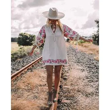 R.Vivimos Women's Stylish Floral Embroidery Dress