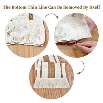 Home Macrame Table Runner Farmhouse Style - Burlap Cotton Rustic Cream Beige Boho Splicing Table Run...