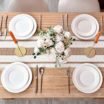 Home Macrame Table Runner Farmhouse Style - Burlap Cotton Rustic Cream Beige Boho Splicing Table Runner with Tassels for Wedding Bridal Shower Party Kitchen Dining Table Decor 12 x 72 Inch