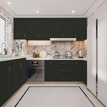 Yancorp 16"x 120" Matte Black Contact Paper for Cabinets and Drawers Peel and Stick Wallpaper Modern Removable Self-Adhesive Wallpaper for Countertops Bathroom Kitchen Vinyl Wrap (16"x120", Black)