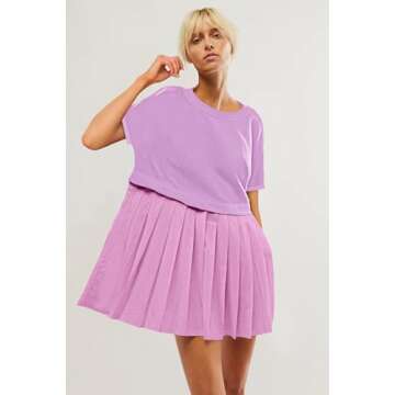 SAUKOLE Women’s Casual T-Shirt Dresses Short Sleeve Girls Dress Crewneck A Line Swing Short Loose Beach Sun Dress Purple