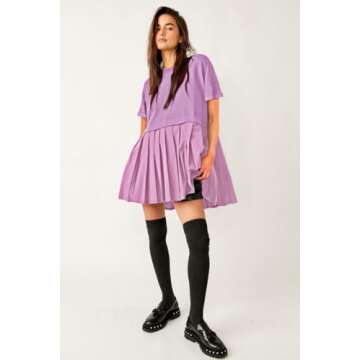 SAUKOLE Women’s Casual T-Shirt Dresses Short Sleeve Girls Dress Crewneck A Line Swing Short Loose Beach Sun Dress Purple