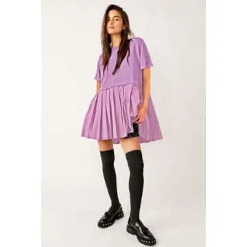 SAUKOLE Women’s Casual T-Shirt Dresses Short Sleeve Girls Dress Crewneck A Line Swing Short Loose Beach Sun Dress Purple