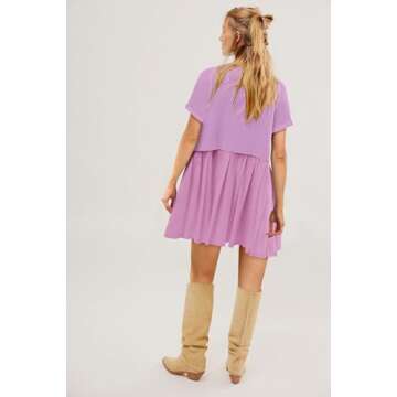 SAUKOLE Women’s Casual T-Shirt Dresses Short Sleeve Girls Dress Crewneck A Line Swing Short Loose Beach Sun Dress Purple