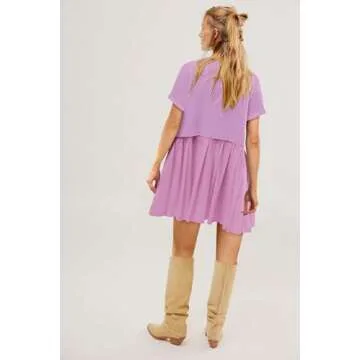 SAUKOLE Women’s Casual T-Shirt Dresses Short Sleeve Girls Dress Crewneck A Line Swing Short Loose Beach Sun Dress Purple