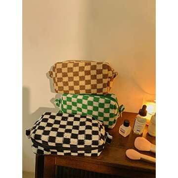 XPONNI Small Cosmetic Bag Cute Makeup Bag Y2k Accessories Aesthetic Make Up Bag Y2k Purse Cosmetic Bag for Purse (Brown)