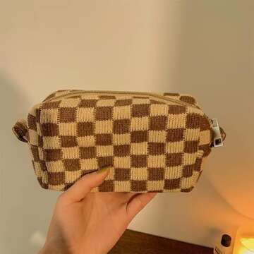 XPONNI Small Cosmetic Bag Cute Makeup Bag Y2k Accessories Aesthetic Make Up Bag Y2k Purse Cosmetic Bag for Purse (Brown)