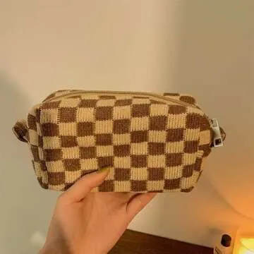 XPONNI Small Cosmetic Bag Cute Makeup Bag Y2k Accessories Aesthetic Make Up Bag Y2k Purse Cosmetic Bag for Purse (Brown)