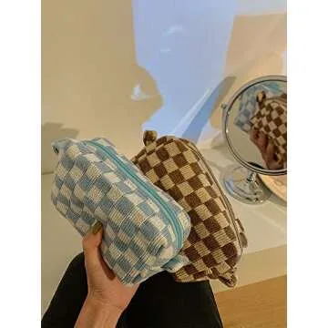 XPONNI Small Cosmetic Bag Cute Makeup Bag Y2k Accessories Aesthetic Make Up Bag Y2k Purse Cosmetic Bag for Purse (Brown)