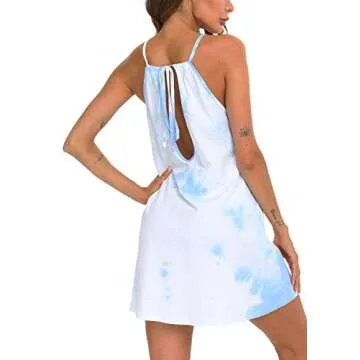 AVIIER Nigthgowns for Women Cotton Sleep Shirt Tie dye Night Dress V Neck Sleeveless Sleepwear Short Chemise (Sky, Large)