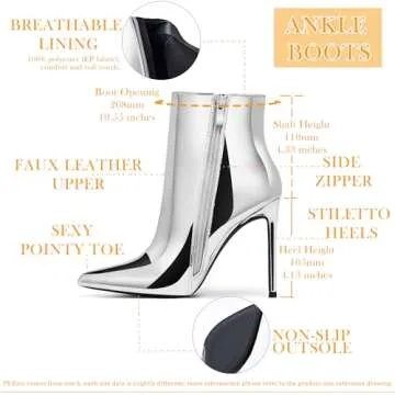 GENSHUO Ankle booties for women stiletto high heels short boots Metallic SilverSize 8.5