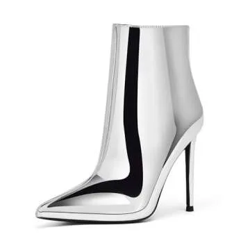 GENSHUO Ankle booties for women stiletto high heels short boots Metallic SilverSize 8.5