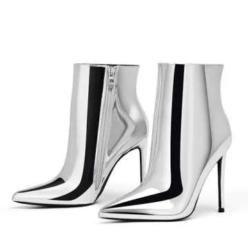 GENSHUO Ankle booties for women stiletto high heels short boots Metallic SilverSize 8.5