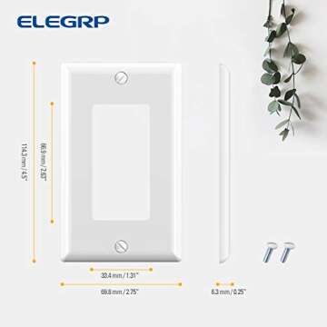 ELEGRP Decorative Receptacle Wall Plate, 1-Gang Standard Size Decorator Covers, Unbreakable Polycarbonate Faceplates for Decorator Device, UL Listed, Screws Included (10 Pack, Glossy White)