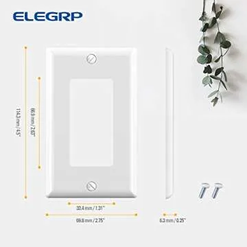 ELEGRP Decorative Receptacle Wall Plate, 1-Gang Standard Size Decorator Covers, Unbreakable Polycarbonate Faceplates for Decorator Device, UL Listed, Screws Included (10 Pack, Glossy White)