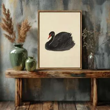 Palette Dreams Black Swan Wall Art Vintage Canvas Wall Decor Framed Christmas Gifts Farmhouse Animal...