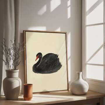 Palette Dreams Black Swan Wall Art Vintage Canvas Wall Decor Framed Christmas Gifts Farmhouse Animal Classical Aesthetic Home Decorations for Living Room Bedroom Office 12x16 inches