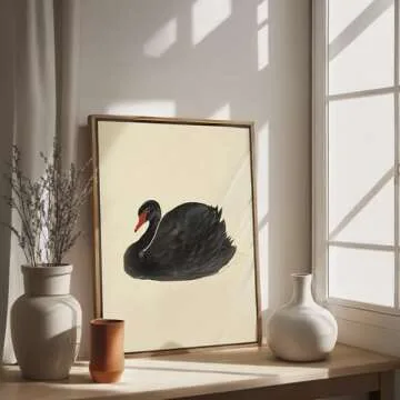 Palette Dreams Black Swan Wall Art Vintage Canvas Wall Decor Framed Christmas Gifts Farmhouse Animal Classical Aesthetic Home Decorations for Living Room Bedroom Office 12x16 inches