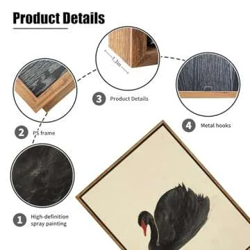 Palette Dreams Black Swan Wall Art Vintage Canvas Wall Decor Framed Christmas Gifts Farmhouse Animal Classical Aesthetic Home Decorations for Living Room Bedroom Office 12x16 inches