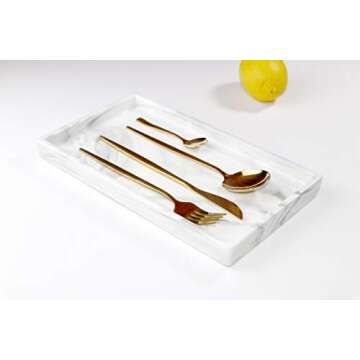 Goporcelain White Marble Bathroom Counter Tray - Ceramic Perfume Organizer and Jewelry Dish for Vanity Dresser