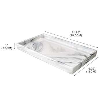 Goporcelain White Marble Bathroom Counter Tray - Ceramic Perfume Organizer and Jewelry Dish for Vanity Dresser