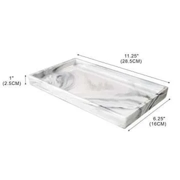 Goporcelain White Marble Bathroom Counter Tray - Ceramic Perfume Organizer and Jewelry Dish for Vanity Dresser
