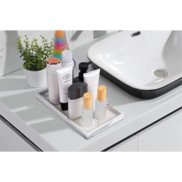Goporcelain White Marble Bathroom Counter Tray - Ceramic Perfume Organizer and Jewelry Dish for Vanity Dresser
