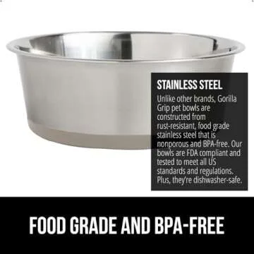 GORILLA GRIP Set of 2 Dog Bowls, Heavy Duty Metal Food and Water Bowl for Feeding Dogs and Cats, Dishwasher Safe, Rust Resistant Stainless Steel, BPA Free Rubber Base, Holds 3 Cups (24 fl oz), Beige
